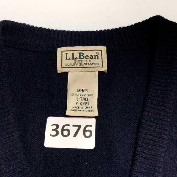 LL Bean Sweater Vest Lambs Wool Mens Large Tall Blue V-neck Hole in Back - Picture 10 of 10